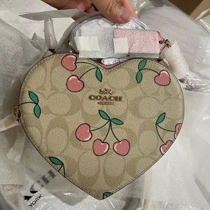 Coach Heart Crossbody Signature Canvas Cherry Print Valentines Day